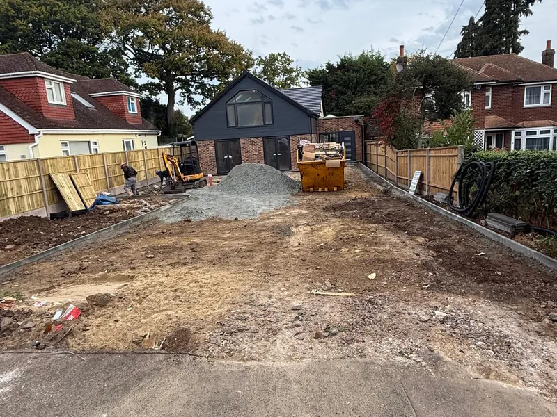 Front garden excavated and cleared ready for a new block paved driveway in Kent