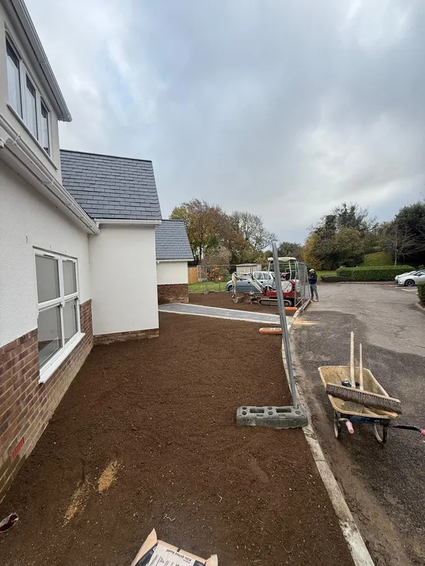 Groundwork and kerb edging under way at the front of a new build in Kent
