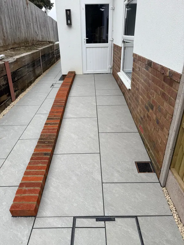 Porcelain slab path leading to the back door of a new build home in Kent