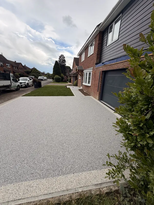 Finished resin bound driveway at a modern detached property in Kent