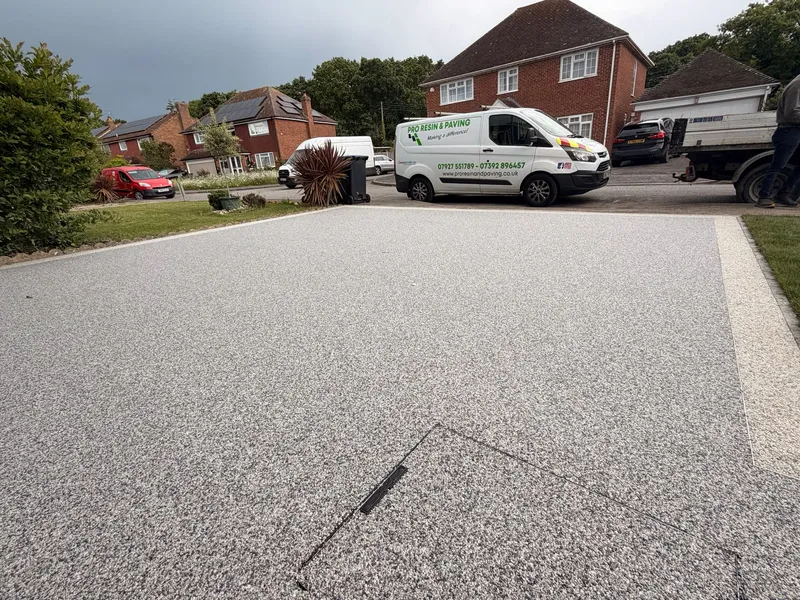 Close up of the finished resin bound surface showing its smooth open texture, Kent